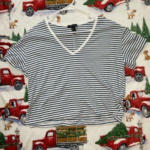 Forever 21 Blue&White Striped V-Neck T-Shirt {Size Small}